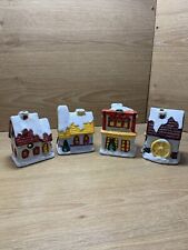 Vintage JNSY Holiday Village Ceramic Candle Holder Christmas Lot 4 Houses picture
