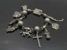 925 Sterling Silver - Vintage Antique Assorted Charms Chain Bracelet - BT7476 picture