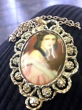 Antique Porcelain Necklace Classic Victorian Jewelry Gold Chain Classic Vintage  picture