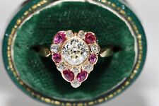 Antique Circa 1900s 18k Gold Natural Diamond And Ruby Decorated Ring picture