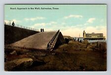 Galveston TX-Texas, Beach Approach To Sea Wall, Vintage Souvenir Postcard picture