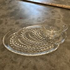 Vintage Federal Clear Glass Snack Tray W/ Tea Cup Holder Set of 4 Garden Tea picture
