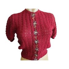 Vintage 1940's Womens Small Cardigan Sweater Cropped Granny Wool Hand Knit picture