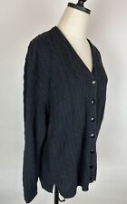Vintage 90s TALBOTS Cardigan Sweater L Black Cotton Cable Knit Boxy Fit Minimal picture