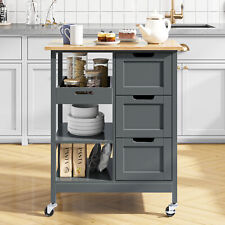 3-Tier Kitchen Island with Storage Drawers Shelves Rolling Serving Cart On Wheel picture