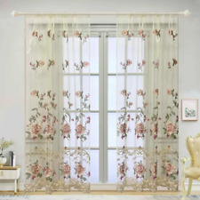 Rustic European Luxury Shiny Gold Thread Embroidery Floral Sheer Curtains Window picture