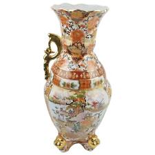 Japanese Moriage Antique Satsuma Vase Handle Floral Gold Trim Garden Made China picture