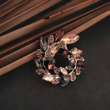Luxury Vintage Style Wreath Brown Crystal Brooch Pin - Jewelry Pouch / Box picture