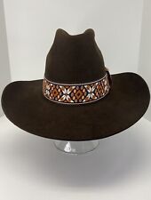 Vintage John Stetson Brown 4X Beaver Cowboy Hat w/ Embroidered Hat Band - 7 1/4 picture