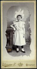 Larger size antique Cabinet Card, girl in amazing strange hat, 1890's Budapest, picture