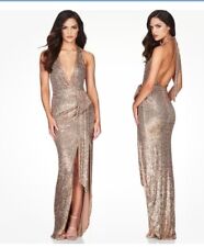 NOOKIE Selena Plunging Sequin Halter Gown | NWT | Medium | Gold | Revolve picture