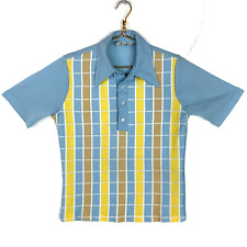 Vintage 1970s Polo Collar Shirt Medium Spire California Checkered Single Stitch picture