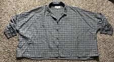 The Great Shirt Womens 2 Button Up Cropped Oversized 3/4 Sleeve Plaid picture