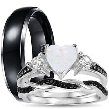 LaRaso & Co His Hers Wedding Ring Set 3 Piece Trio Sterling Silver Black Couples picture