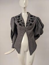 UNUSUAL LATE 1970’S VICTORIAN STYLE WOOL JACKET W SLIT PUFF SLEEVES + EMBROIDERY picture