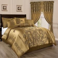 Chezmoi Collection 7-Piece Royal Floral Jacquard Woven Comforter Set, Gold picture