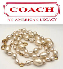 Coach Vintage Gold Plated Baroque Pearls Chain Wedding Rosary Long Necklace HTF picture