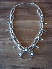 Navajo Nickel Silver Howlite Squash Blossom Necklace Signed BC picture