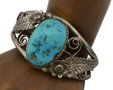 Navajo Bracelet .925 Silver Sleeping Beauty Turquoise Artist Signed T C.80's picture