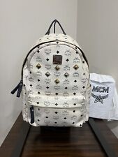 MCM Backpack Medium White Unisex Visetos Leather Studded picture