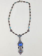 Vintage Sweet Romance Blue Gemstone Rhinestone Charm Pendant Necklace Jewelry picture
