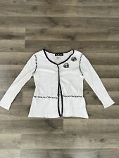 J.A.C. 90s Vintage Women’s White & Black Knit Ribbed Floral Cardigan Size Small picture