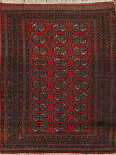 Vintage Geometric Bokhara Oriental Rug 4x6 Tribal Wool Hand-knotted Red Carpet picture