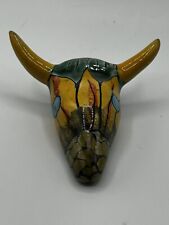 Talavera Cow Bull Skull Mexican Pottery Folk Art Decor Southwest Multicolor picture