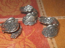 WHOLESALE LOT OF 3 ANTIQUE SILVER FLORAL SPOON RINGS SIZES 6-10 ADJUSTABLE picture