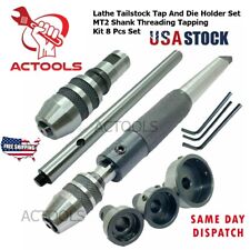 New Lathe Tailstock Tap And Die Holder Set MT2 Shank Threading Tapping Kit 8 Pcs picture