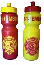 Old Vintage 90's Emergency 911, Prevent Fires, Stop Drop & Roll, Water Bottles picture