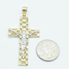 Railroad Jesus Cross Crucifix Pendant Real Solid 10K Yellow White Gold All Sizes picture