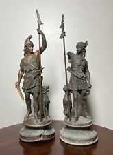 Pair Antique French Spelter Neoclassical Warrior Statues Late 19th Early 20th C picture
