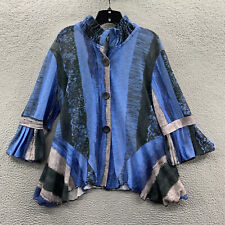 Damee Inc Blouse Womens Medium Top 3/4 Sleeve Button Up Sheer Blue picture
