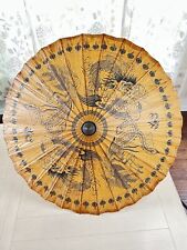 Vintage Asian Rice Paper Bamboo Umbrella Hand Painted  picture