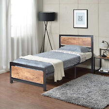 Bed Frame Industrial Wooden Headboard Footboard Strong Metal Twin/Full/Queen picture