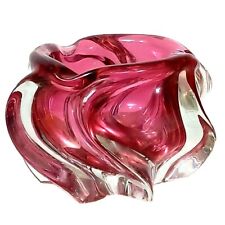 Stunning MCM Murano  Cranberry Pink  Clear Sommerso Rose Petal Ashtray Barbini picture