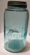 antique quart fruit jar aqua Swayzee's Improved Mason kitchenware old bottles picture