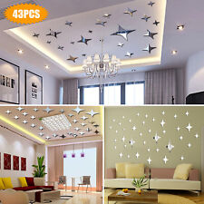 43PCS 3D Wall Stickers Home Decor DIY Art Mirror Star Decal Bedroom Removable picture