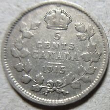 1915 Canada Silver Five Cents Coin. BETTER GRAD KEY Nickel 5 cents 5c (F845-4-6) picture