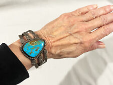 Vintage NATIVE AMERICAN NAVAJO TURQUOISE STAMPED CUFF BRACELET picture
