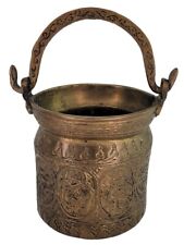 Antique Handmade Tooled Engraved Solid Brass Middle Eastern Pot Bucket picture