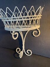 Vtg Antq White French Country Metal Wall Shelf~Ornate Chippy Twisted Wire Sconce picture