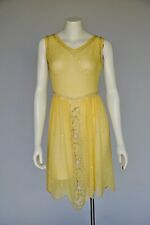 VTG Antique 1920s 20s  Sheer Yellow Silk Floral Beaded Party Dress Flapper XS picture