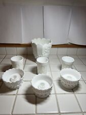 Set of 7: Vintage Westmoreland Milk Glass Hobnail Floral Footed Cups Candle Vase picture
