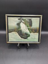 VTG Framed Original Canvas Oil Painting Signed R. Burton Wading Snowy Egret Bird picture