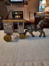 1930s Antique BORDEN'S FARM PRODUCTS MILK & CREAM tin litho horse wood wagon  picture