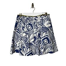 CAbi Lombard Skirt ALine Pleated Lined Women’s Size 12 Swirl Blue White Cotton picture