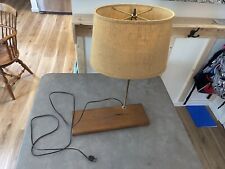 Mid Century Vintage Burlap Lamp With Wooden Base picture
