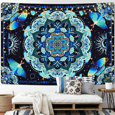Blue Mandala Tapestry Psychedelic Bohemian Tapestries Hippie Moth Wall Decor Aes picture